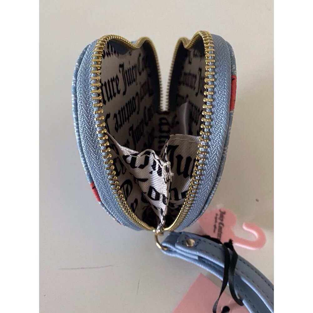 Juicy Couture Berry Sweet Coin Purse Wristlet Dusty Blue Red Strawberries NEW - Picture 7 of 10